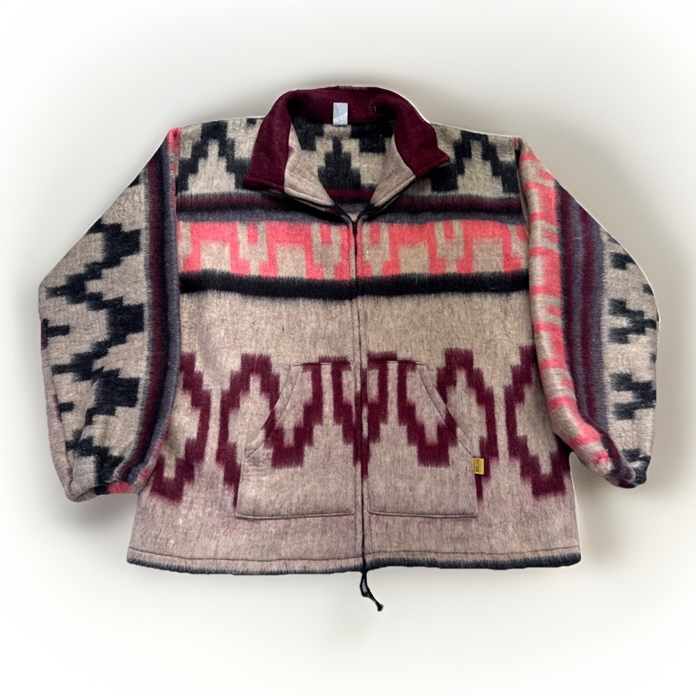 Vintage Molina Jacket Mens L Indian Drawing Southwest Aztec Print‎